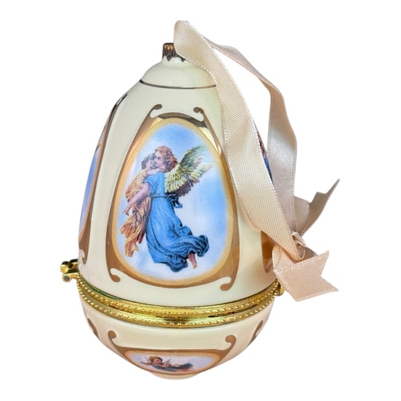 Mr Christmas Porcelain Egg Ornament Music Box Valerie Par Hill Musical Angel - Picture 4 of 14